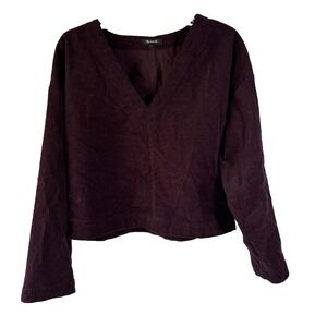 Madewell Long Sleeve Crop Top V neck Corduroy Burgandy/Brown Size L